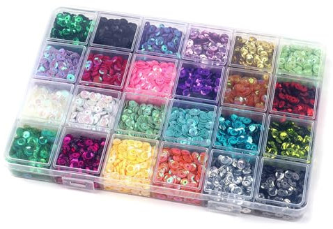 Alnicov 1 PCS Pailletten Basteln, 24 Farben mit Paillettenbox, Lose Paillettenbecher Set zum Basteln, Nähen, Kleben, Fädeln, Schmuck, Weihnachtskugeln, Osterdeko, Hochzeit, Bekleidung