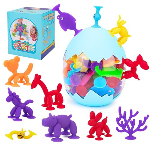 POFIBO Saugnapf Spielzeug Kinder - 26 Stück Saugnapf Spielzeug, Badewanne Spielzeug, Sensorisches Sauger Spielzeug, Badespielzeug ab 3 4 5 6 Jahre Kinder