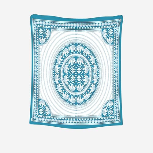 HOME ZEN HOUSEHOLD LINEN Tribal Muster Doppelbettdecke, 210 x 235 cm, 100% Kapok, leuchtende Farben (AZZURRO, KOS)