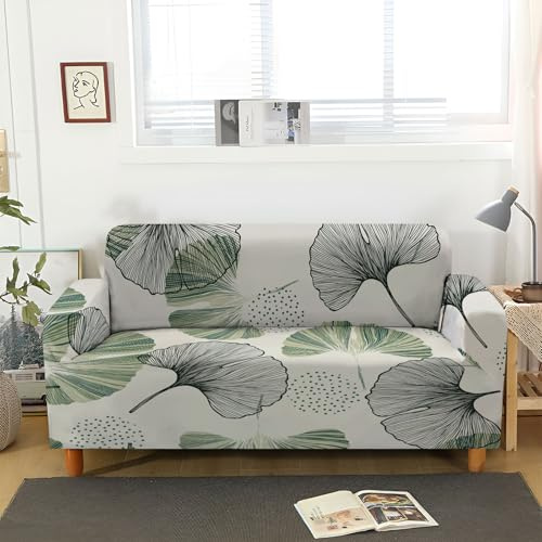 ACSMCQ Sofa Überzug Bemalte Ginkgoblätter Couch überzug 1 2 3 4 Sitzer Sofa Bezug Spandex Couchbezug Elastischer Sofabezüge Schonbezug Couch Antirutsch Hussen für Sofas