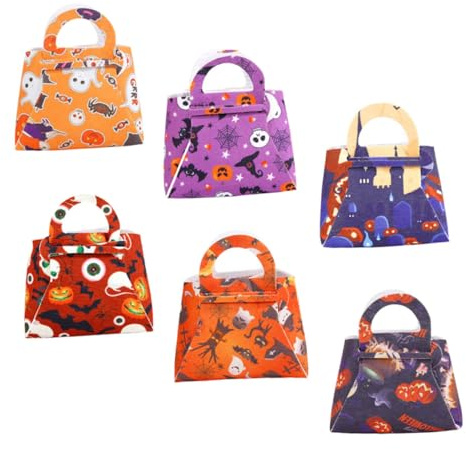FRCOLOR Juego de 6 Bolsas de Dulces de Halloween con Patrón de Dibujos Animados Bolsas de Tela No Tejida para Suministros de Fiesta