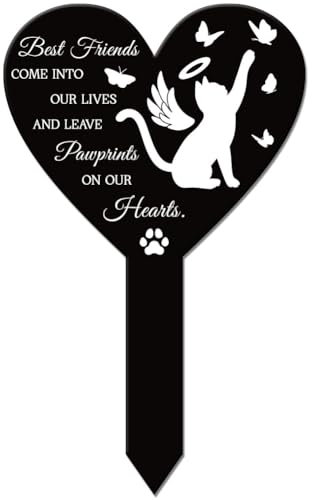 GLOBLELAND Herzförmiger Katzen Gartenstecker Gedenktafel Gedenkstecker Für Den Friedhof Acryl Grabstecker Wasserfester Beileids Gartenstecker Für Den Hof Grab Friedhof
