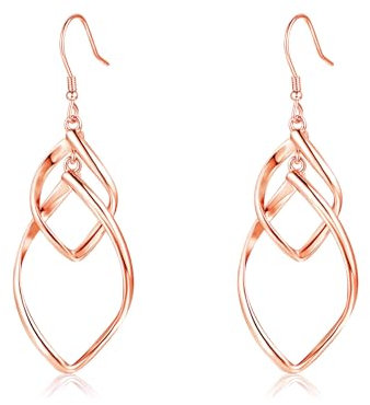 Cangall Ohrringe Silber Hängend, 925 Sterling Silber Damen Ohrringe Hängend, Hypoallergen Haken Ohrringe Rose Gold Lange, Unendlichkeit Leicht Ohrhänger Rose Gold Ohrringe Hängend zum Weihnachten