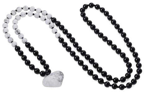 COAI Damen Kristall Halskette Mala Kette 108 Perlen mit Herz Anhänger für Frauen