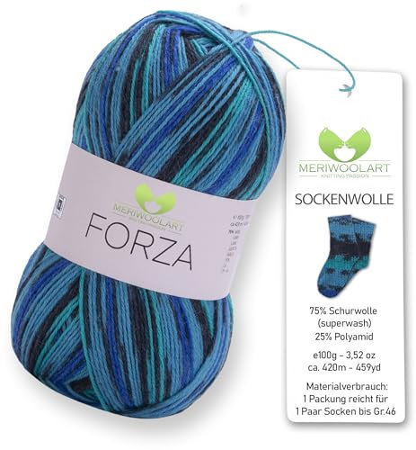 MeriWoolArt® Sockenwolle 4-fädig – 100g Merino Wolle Garn zum Stricken & Häkeln, 75% Schurwolle (superwash), 25% Polyamid, 420m – Ideal für Socken für Herren und Damen, Pullover & Cardigans 2507