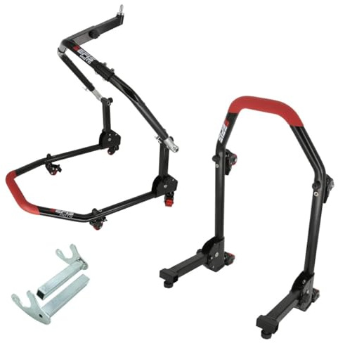 SEFIS M20U Motorradständer Set vorderer Lenkkopf und Hinterrad Motorradheber Serviceständer Front und Heck Motorrad montageständer hinten Motorrad ständer Set (Racing (Haken))