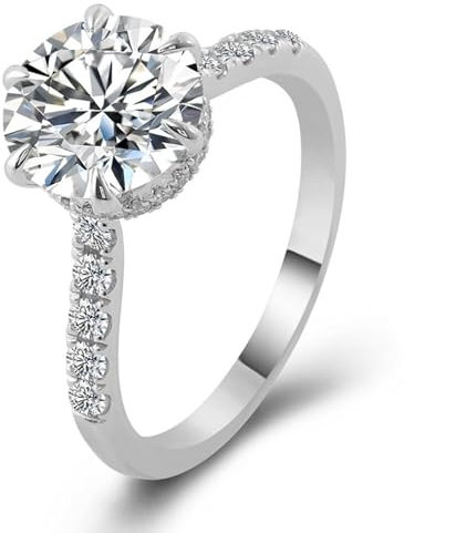 Skcess 18 Karat Weißgold Promise Ring D Moissanit Runden, Verlobungsring Damen 6 Zinken mit 2 Karat Rundem Moissanit Ringe Frauen Größe 67 (21.3)