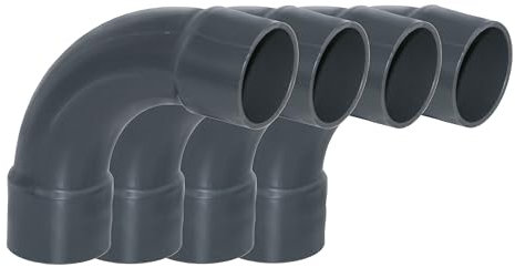 HAF® Lot de 4 raccords coudés en PVC 90° avec 2 manchons adhésifs de 63 mm - Connecteur en PVC U gris pour tuyaux, raccords de tuyaux, tuyaux de piscine et bien plus encore - Qualité : fabriqué en