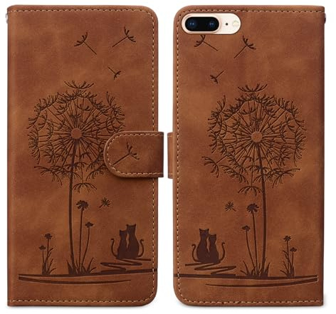 Nbziyoo Katze&Löwenzahn Klappbar Handyhülle für iPhone 17 Plus | Klappbare Brieftasche Case, Kartenfächer, Standfunktion, Stoßfest, Premium PU Leder, haltbarem, agnetverschluss dafür,Braun