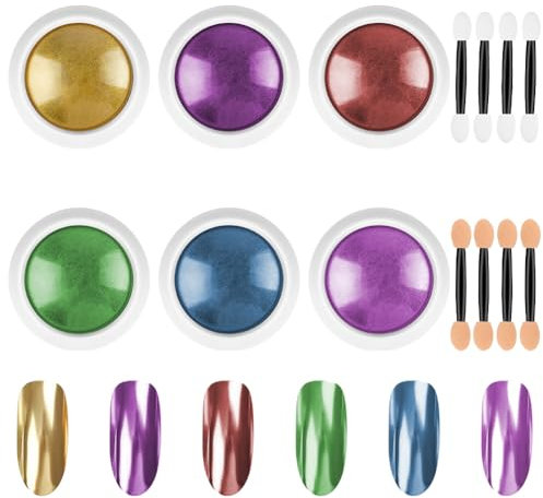 LOPHE Chrome Nail Powder, Metallic Mirror Glitter Effect, Chrome Nail Powder for Gel Polish, Holographic Iridescent Pearlescent Nail Chrome Powders for Nail-Art Design DIY