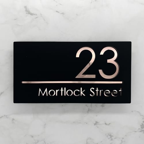 House Numbers Plaques Door Plaques Door Number For Wall House Floating House Sign Laser Cut Floating House Sign (Matt Black & Rose Gold Text)