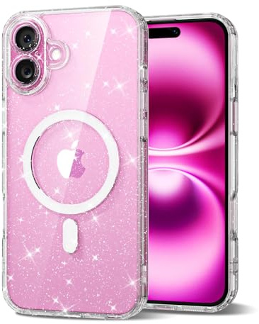 Svanove for iPhone 16 Plus Case Clear Glitter Compatible with Magsafe, Sparkly Bling Transparent Slim Thin Magnetic Mag Safe Case Cute, Girly Aesthetic Glittery Shiny Sparkle Rubber for Women Girls