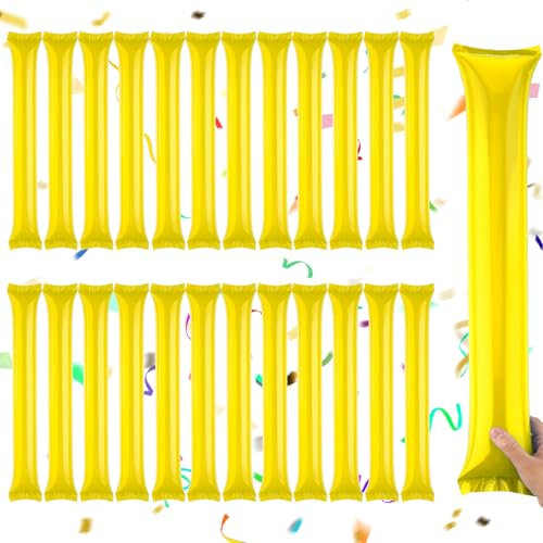 CIATBYYJ 24Pcs Thunder Sticks, Bam Bam Inflatable Sticks, Thicken Cheering Boom Sticks, Team Spirit Sticks, Inflatable Plastic Boom Noise Maker for Sports Events Dance (Yellow)