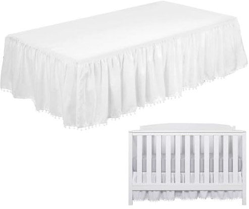Jupe de Lit Berceau, Volant Anti-poussière pour Berceau, Cache Sommier pour Lit Bébé Doux et Respirant, 4 Côtés Plissés à Volants for Bébé Garçons Filles Enfant, Hauteur de 35 cm