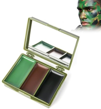 Wonsters Maquillaje de camuflaje de 3 colores, crema de camuflaje, pintura de camuflaje para la cara, pintura militar CS para la cara Camo Woodland, crema de camuflaje de 3 colores serum(17)