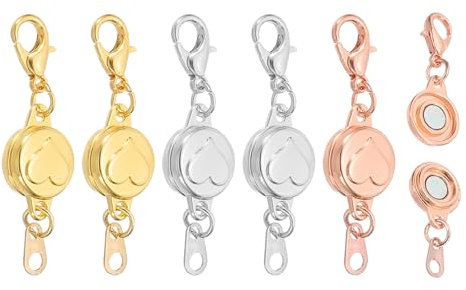 PATIKIL Round Love Carving Locking Magnetic Necklace Clasps, 6Pcs Magnetic Jewelry Clasps and Closures Magnetic Converter Lobster Clasp for Necklace Bracelet Chain, Gold/Silver/Rose Gold