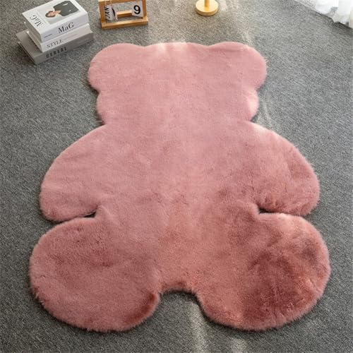 Treer Weicher Flauschig Teppich Wohnzimmer Kurzflor Bärenförmig Schlafzimmer rutschfest Anti-Rutsch Wohnztimmerteppich fürs Schlafzimmer, Kinderzimmer, Küche Geeignet (Rosa,90 * 120)