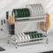 devesanter 2 Tier Dish Drainer Rack 42 CM Space-Saving Dish Drainer,with Removable Drip Tray Utensil Knife Cutting Board Holder Dish Racks for Kitchen Counter（silver）