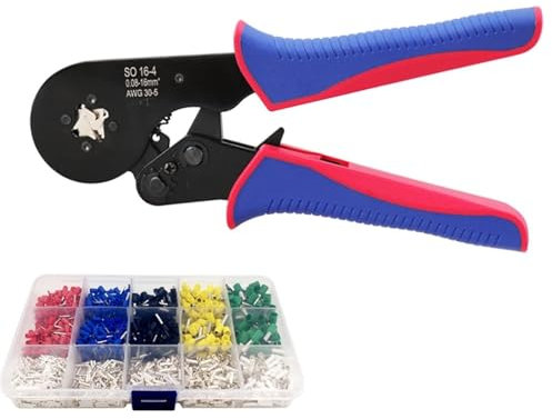 Pinza crimpatrice idraulica, pinze per crimpatura di terminali di cavi e tubi 0,08-16 mm², mini set di terminali tubolari elettrici autoregolanti, compatibilità (terminale 16-4 1750) (terminale 16-4