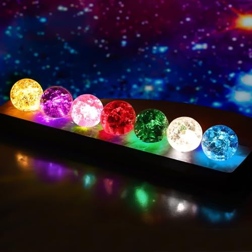 7 Farbige Kristallkugel Nachtlicht, Glaskristallkugeln mit LED Holzsockel | 3D Kristallkugel Nachtlicht, USB 40mm Glas Kugel, Meditation Chakra Glaskugel Lampe Heilkugeln für Wohnzimmer Schlafzimmer