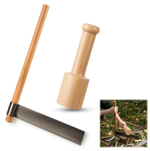 LemonRoad Wood Froe and Mallet Set, Splitting Froe and Hardwood Striking Mallet for Wood Splitting for Making Kindling Outdoor Woodworking Preparing Firewood Farmers Campers and Woodworkers