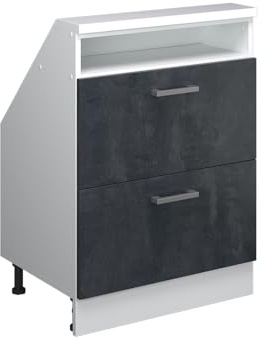 Vicco Meuble sous Pente R-Line, Noir béton/Blanc, 60cm avec 2 tiroirs
