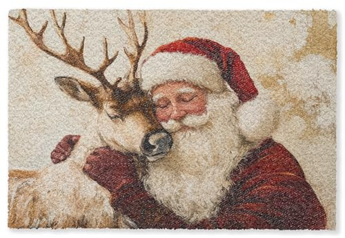MuchoWow© Fussmatte innen Schmutzfangteppich türmatten Eingang Tür Matte | 40x60 cm - für Schuhe Balkon Haustür dünne Schmutzläufer Weihnachts-fußmatte Weihnachtsmann - Rentier - Weihnachten