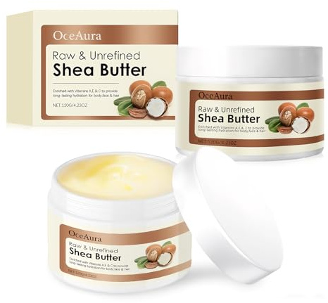 Sheabutter Bio,2 Stück Sheabutter Unraffiniert Bio & Roh,mit den Vitaminen A,C und E,Pflegt,Beruhigt und Macht Trockene Haut Weich,Natürliche Feuchtigkeitsversorgung für Alle Hauttypen 120g