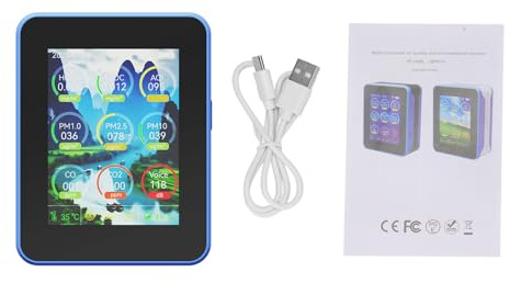 Kavolet CO2/CO/TVOC/HCHO Raumluftqualitätsmonitor, Multifunktionstester, Sensortechnologie für den Heim- und Bürogebrauch (Blau Schwarz)