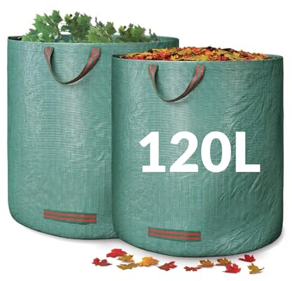 Heavy Duty Garden Bags 120L x 2 Reusable Sacks with Handles, Ideal for Collecting Waste, Leaves and Grass. Waterproof Heavy Duty Large Bin Bags with Handles, Foldable and Reusable (120l)