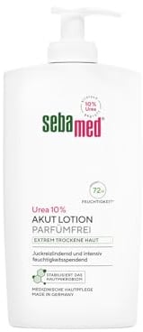 Sebamed Urea 10% Akut Lotion Parfümfrei extrem trockene Haut 400 ml, spendet 72 Stunden Feuchtigkeit, juckreizlindernd und intensiv feuchtigkeitsspendend, mit hygienischen Spender