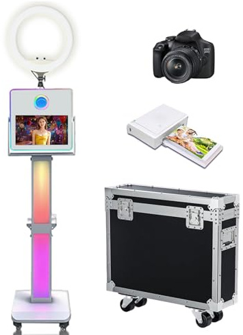 Portable Photo Booth Machine with Camera and Printer Selfie 15.6 inch Touch Screen Photobooth with Ring Light for Wedding Events Party with Flight Case