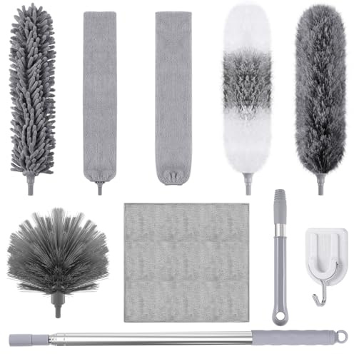 10PCS Feather duster kit, detachable bendable and reusable gap hand crevice brush for cleaning dust cobwebs on high ceiling fans lights blinds