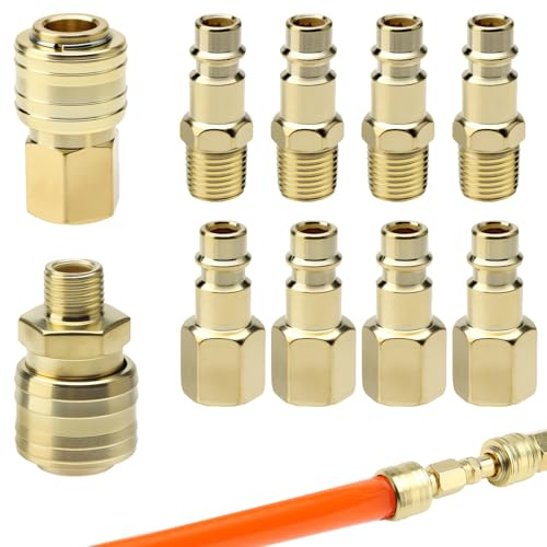 JYYWTSI 10 Pcs Attacchi Connettore rapidi europei, 1/4BSP Raccordi Aria Compressa Europei Femmina e Maschino connettori, attacchi rapidi aria compressa per Tubo Pistola Pneumatica Compressore