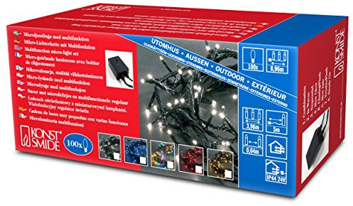 Konstsmide Christmas Outdoor Fairy Lights Plug In/Indoor or Outdoor Use (IP44)/Multifunction Micro Light Set 8 Programme Control Box/100 Clear Bulbs/Green Cable Strings Lights
