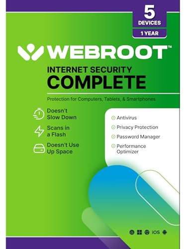 Webroot Internet Security Complete | Antivirus Software 2025 | 5 Device | 1 Year Keycard for PC/Mac/Chromebook/Android/IOS + Password Manager, Performance Optimizer and Cloud Backup | Packaged Version