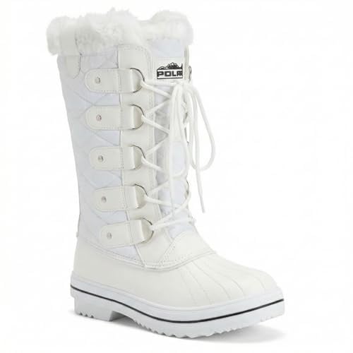 POLAR Womens Snow Boot Nylon Tall Winter Fur Lined Snow Warm Waterproof Rain Boot - White - 6-37 - CD0026