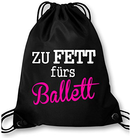 Luckja Zu Fett fürs Ballett! Turnbeutel Sportbeutel Tasche Schwarz-Weiss/Neonpink