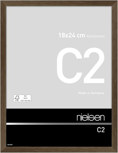 nielsen Bilderrahmen, 18 x 24 cm, Aluminium, Walnuss matt, Fotorahmen zum Auftstellen und Aufhängen im Hoch- & Querformat, Echtglas, C2