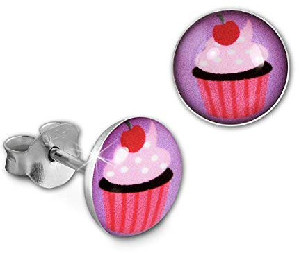 Teenie-Weenie Ohrringe Ohrstecker 8mm Silber rosa pink Cupcake Kinder D2SDO85134 ein schönes Geschenk zu Weihnachten, Geburtstag, Valentinstag für Kinder