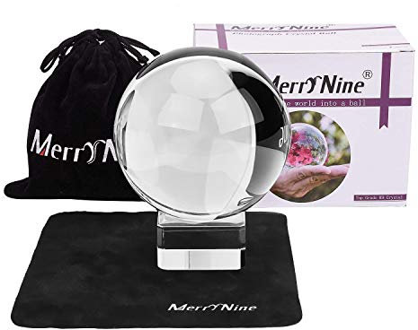 MerryNine K9 Kristallkugel, klar, 80 mm Durchmesser, mit Ständer für Fotografie, für Meditation / Feng Shui / Dekoration