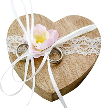 Ringkissen Holz Herz rosa creme vintage klein