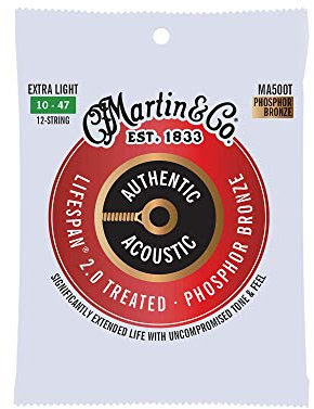 Martin MA180 - Corde per chitarra acustica LifeSpan 2.0 12 String Extra Light (10-47) Bronzo fosforoso, Set singolo
