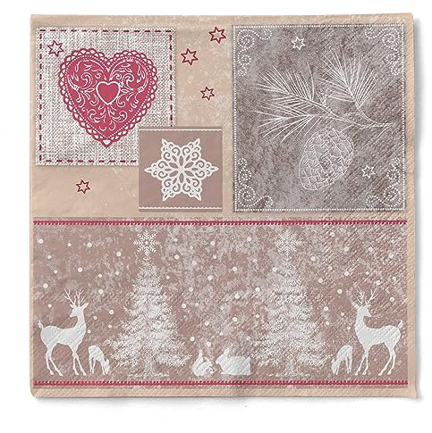 Sovie HORECA Weihnachtsserviette Karina aus 3-lagigem Tissue, Einweg Serviette Winterlich, ideal für Advent & Weihnachten, 40 x 40 cm, 100 Stück