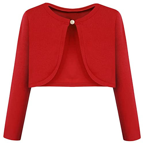 BONNY BILLY Cardigan Bambina Elegante Corto Cotone Bolero Coprispalle Ragazza Manica Lunga 4-5 Anni Rosso