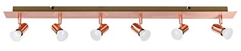 MiniSun | Modern Polished Copper 6 Way Adjustable GU10 Ceiling Spotlight | Ceiling Spots, Home Décor & Improvement Essential | Includes 5W LED Bulbs [6500K Cool White]