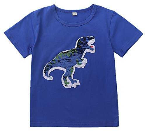 Dinosaurier-T-Shirt mit Pailletten, kurzärmelig, für Mädchen und Jungen, Größe 3–8 Jahre, blau, NOMAP