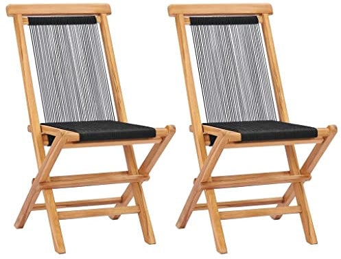 vidaXL 2X Bois de Teck Solide Chaises Pliables de Jardin Chaises de Terrasse Chaises de Patio Chaises d'Extérieur Siège de Jardin Corde