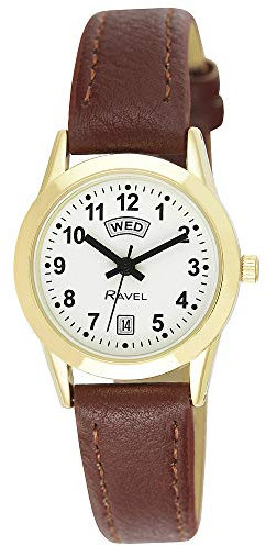 Ravel - Damen-Uhr mit Tages- und Datumskalender - Analoges Quarzwerk - R0706.42.2 - Braun/Goldton