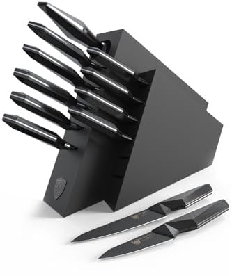 DALSTRONG Knife Block Set - 12-Piece - Shadow Black Series - Black Titanium Nitride Coated - High Carbon - 7CR17MOV-X Vacuum Treated Steel - Premium Kitchen Knife Set - NSF Certified